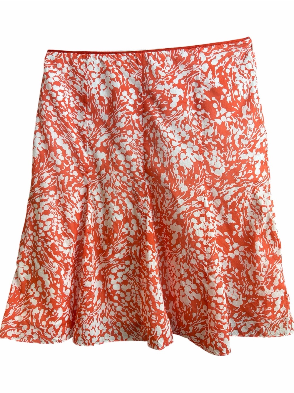 Talbots Orange and White Cotton Floral A-Line Flare Skirt  EC. Size 16”
